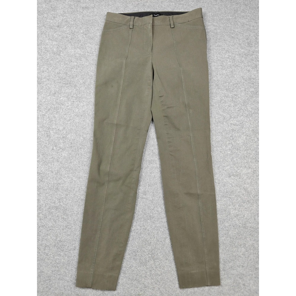 Theory Pants Womens 00 Green Twill Slim Ankle Zip Stretch Dress Career Work